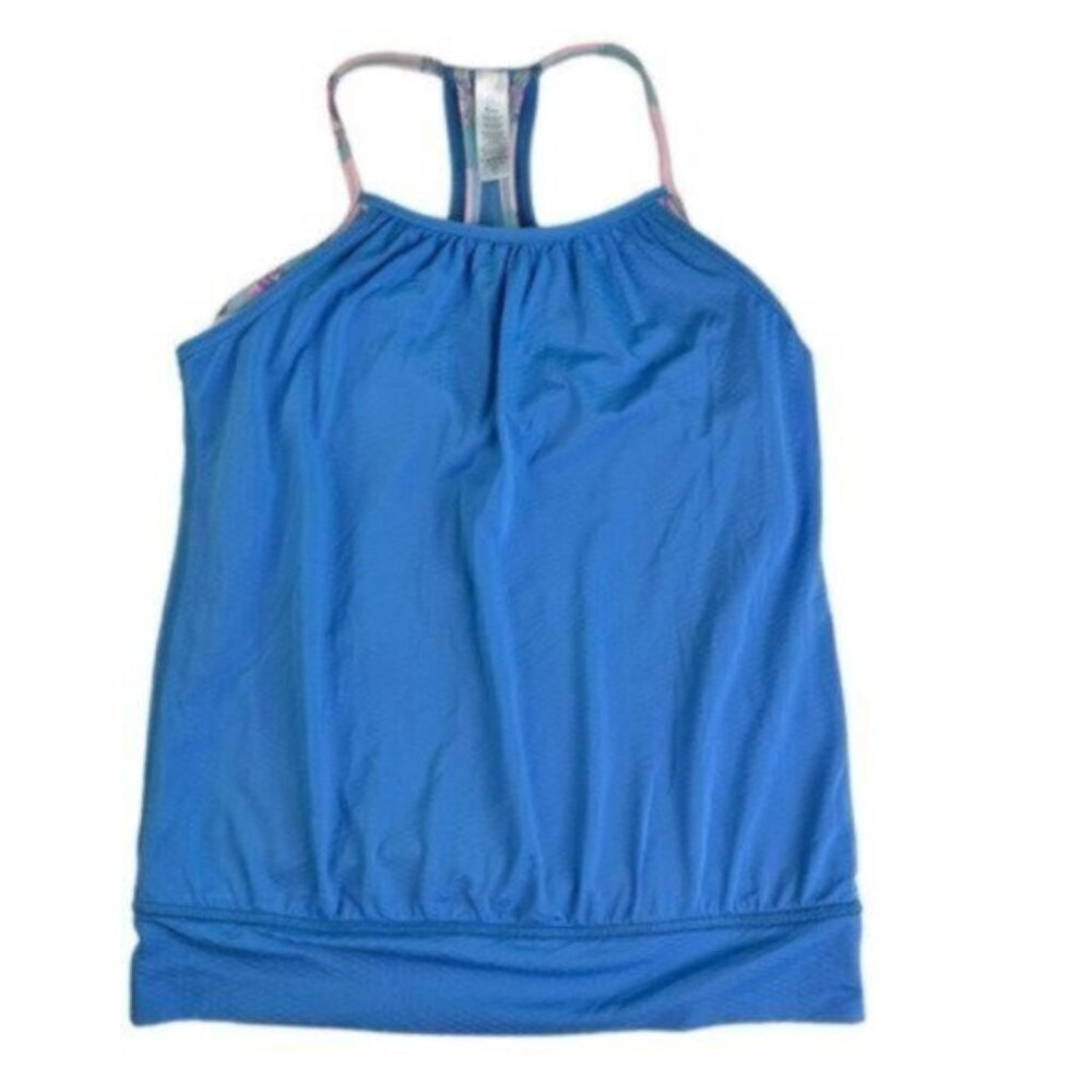 Ivivva | Blue & Pink Print Double Dutch Athletic Racerback Top Big Girl Size 12
